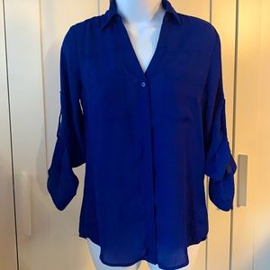 Express blue chiffon like long sleeve blouse